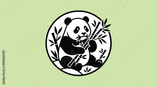 Panda Eating Bamboo in a Circle Logo.