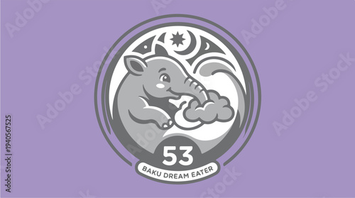 Cute Tapir Emblem with Number 53 and Dream Catcher Elements.