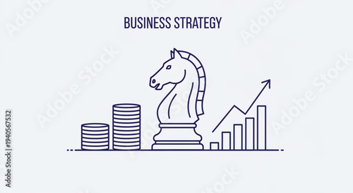 Business strategy concept with knight chess piece coins and growth graph