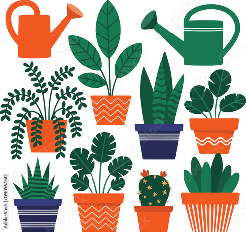 Minimalist scandinavian houseplants vector lllustration isolated on white background.