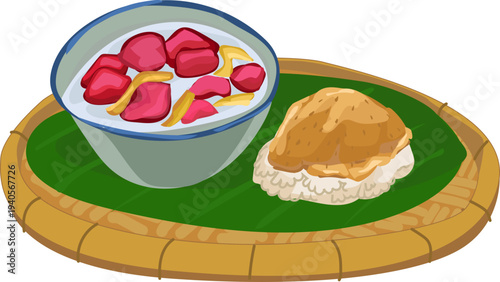 Colorful Tropical Fruit Mix Platter on Woven Rattan Tray Background