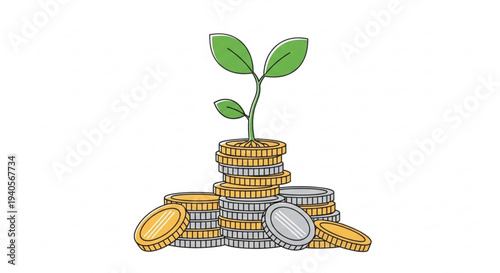 Plant growing from stacked coins symbolizing financial growth and investment