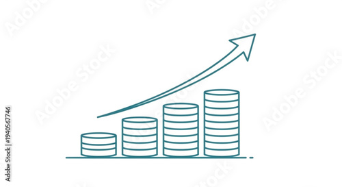 Increasing financial growth chart with coins and upward arrow on white background symbolizing profit and success