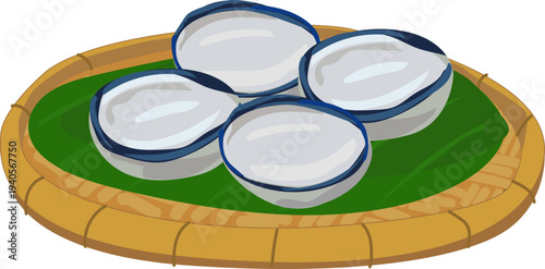 Thai Purple Taro Round Dessert on Woven Rattan Tray Design