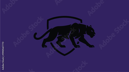 Black Panther Silhouette on Purple Shield Background.