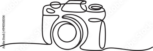 Camera single linear drawing. One line photography tool, minimal logo icon, fine line tattoo.one line vector icon illustration
