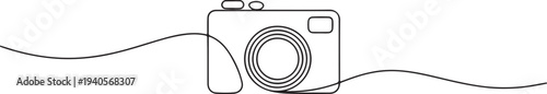 Camera single linear drawing. One line photography tool, minimal logo icon, fine line tattoo.one line vector icon illustration
