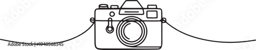 Camera single linear drawing. One line photography tool, minimal logo icon, fine line tattoo.one line vector icon illustration