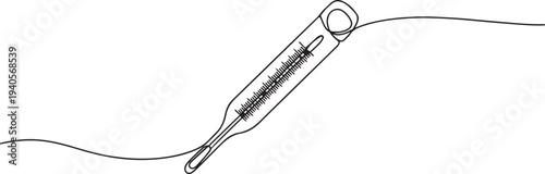 Continuous line drawing of thermometer. One line of thermometer. Medical equipment concept.one line vector icon illustration