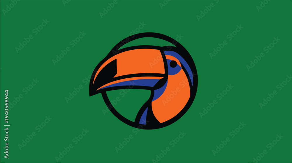 Fototapeta premium Toucan Bird Logo Design on Green Background.