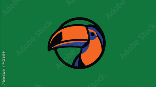 Toucan Bird Logo Design on Green Background.