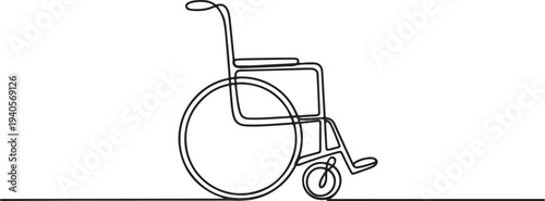 Continuous one line drawing of wheelchair for disabled people . One line drawing illustration of wheelchair.one line vector icon illustration