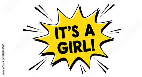 It's A Girl comic burst announcement pop art style