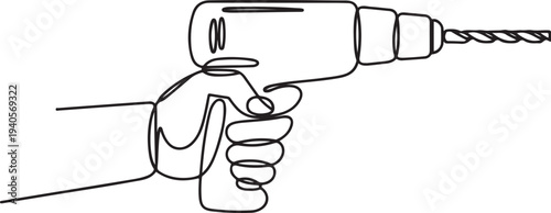 Hand with power tool.one line vector icon illustration