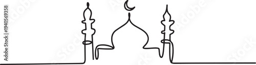 Mosque doodle illustration and sketch.one line vector icon illustration