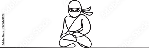 One continuous line drawing of a ninja vector illustration. A ninja illustration simple linear style concept.one line vector icon illustration