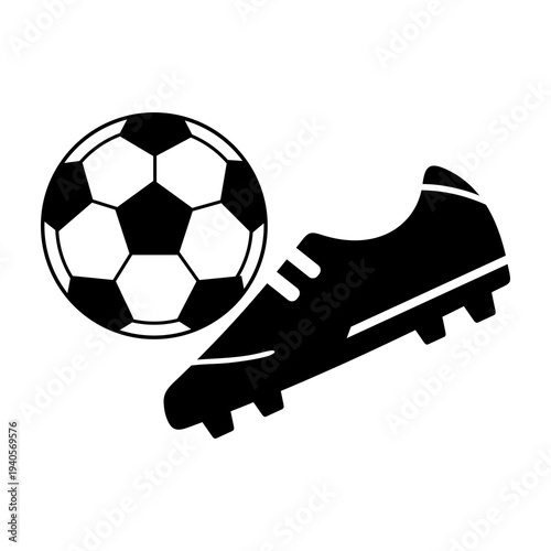 Football shoes and soccer ball silhouette vector icon,modern and creative design ideas,isolated on white background,can be for logo,soccer icon