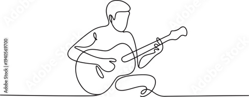 One continuous line drawing of guitarist vector illustration. Guitarist design in simple continuous linear style vector concept.one line vector icon illustration