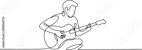 One continuous line drawing of guitarist vector illustration. Guitarist design in simple continuous linear style vector concept.one line vector icon illustration