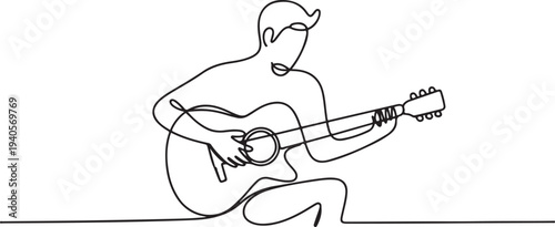 One continuous line drawing of guitarist vector illustration. Guitarist design in simple continuous linear style vector concept.one line vector icon illustration