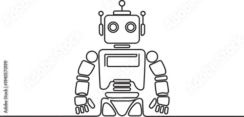 One continuous line drawing of Robot vector illustration. Programmable machine designed to perform specific tasks with a high degree of accuracy and repeatability.one line vector icon illustration