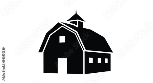 Classic american barn building in a stark black silhouette