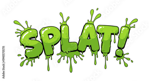 "SPLAT!" word in dripping green slime font