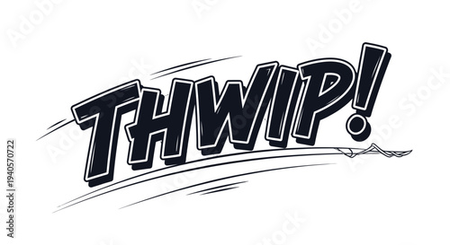 THWIP! comic book sound effect illustration in black and white