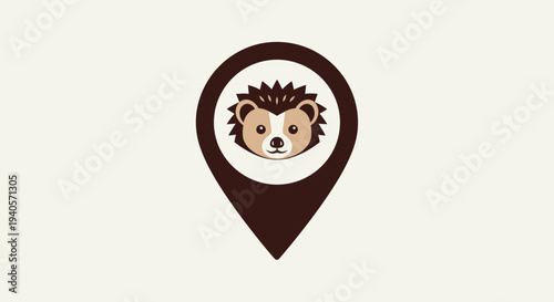 Cartoon hedgehog face in map pin.