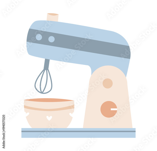 Kitchen Stand Mixer with Bowl. Home baking appliance for cooking and pastry preparation.