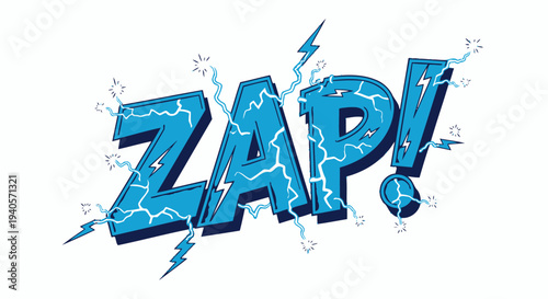 ZAP! comic text with lightning bolts and cartoon sparks