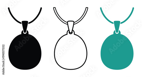 Three pendant variations shown in black white and teal silhouette