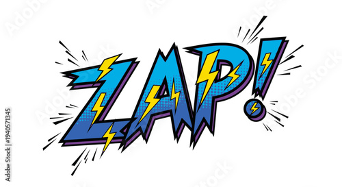ZAP comic book sound effect with lightning bolts on white