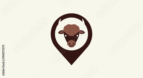 Cow Head in Map Pin Icon.