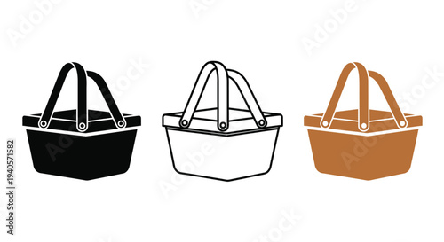 Three picnic baskets in varying colors a striking silhouette
