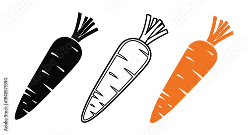 Three carrots in varying colors and styles a striking silhouette
