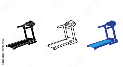 Three treadmill illustrations showing different styles including a silhouette