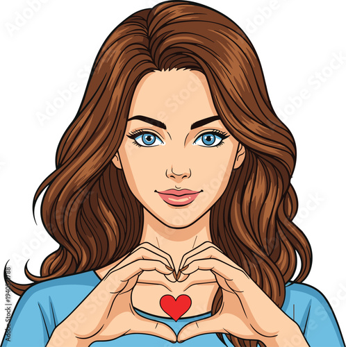Cartoon person making heart hands, love gesture illustration, cute character art, romantic symbol drawing, affectionate design, emotional expression icon