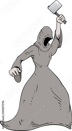 Design of mystery monk with axe draw