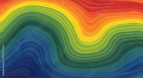 Vibrant rainbow wave pattern flowing in a wavy motion, creating a mesmerizing display of colorful layers and abstract design