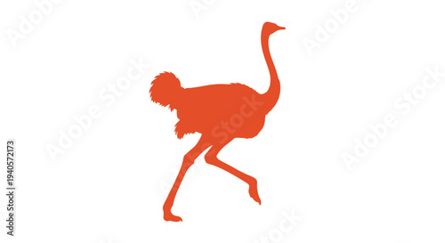 A vibrant red ostrich running depicted as a striking silhouette