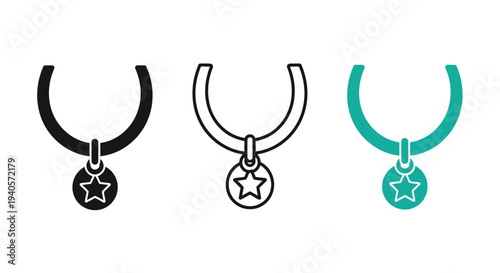 Three necklace designs featuring star pendants a monochromatic silhouette