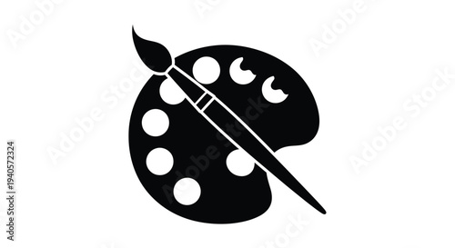 Artist s palette and brush illustration in a stark black silhouette