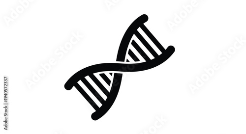 A black dna helix structure is prominently displayed as a silhouette