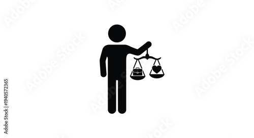 A person weighing career versus love a symbolic representation silhouette