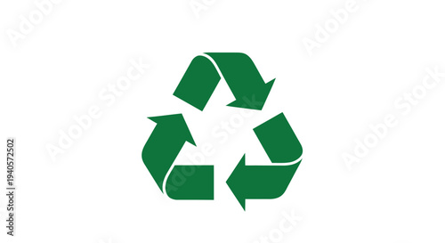 Green recycling symbol against a white background stark silhouette