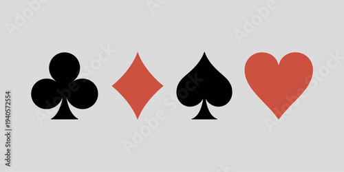 Four classic playing card suits symbols on a light gray background