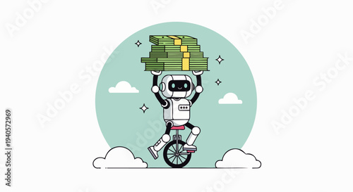 Vector illustration of AI technology concept with digital brain and financial growth, representing automation, data analysis and intelligent business solutions.