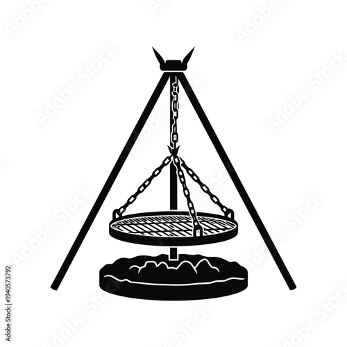 Quadro su tela Campfire Grill Silhouette Vector for Outdoor Cooking and Camping Design Projects