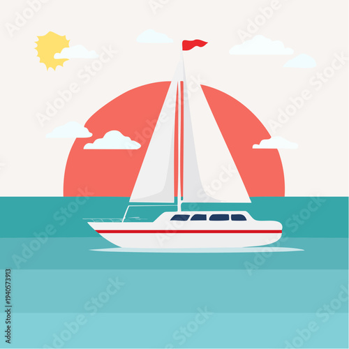 Voilier sur mer en illustration vectorielle estivale